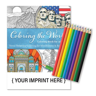 Relax Pack - Coloring the World Coloring Book for Adults + Colored Pencils